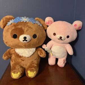NWT Set Of 2 22” Rilakkuma Chairoikoguma Plush Flower Wreath & 16” Sakura Korila
